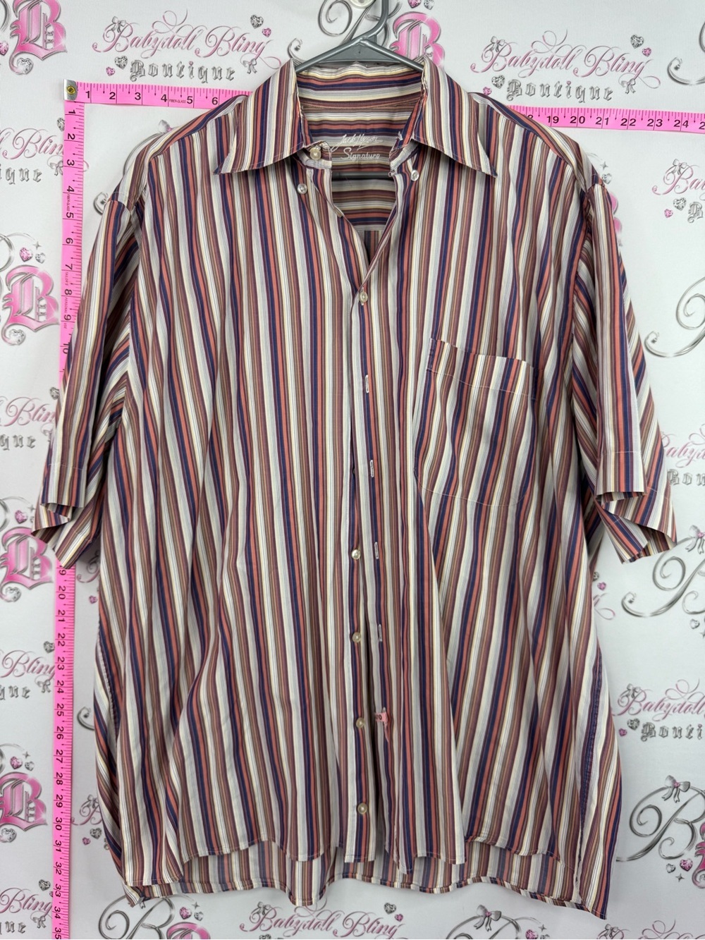 Shirt Men's Multicolor Vertical Stripe Short-Sleeve Dress Shirt